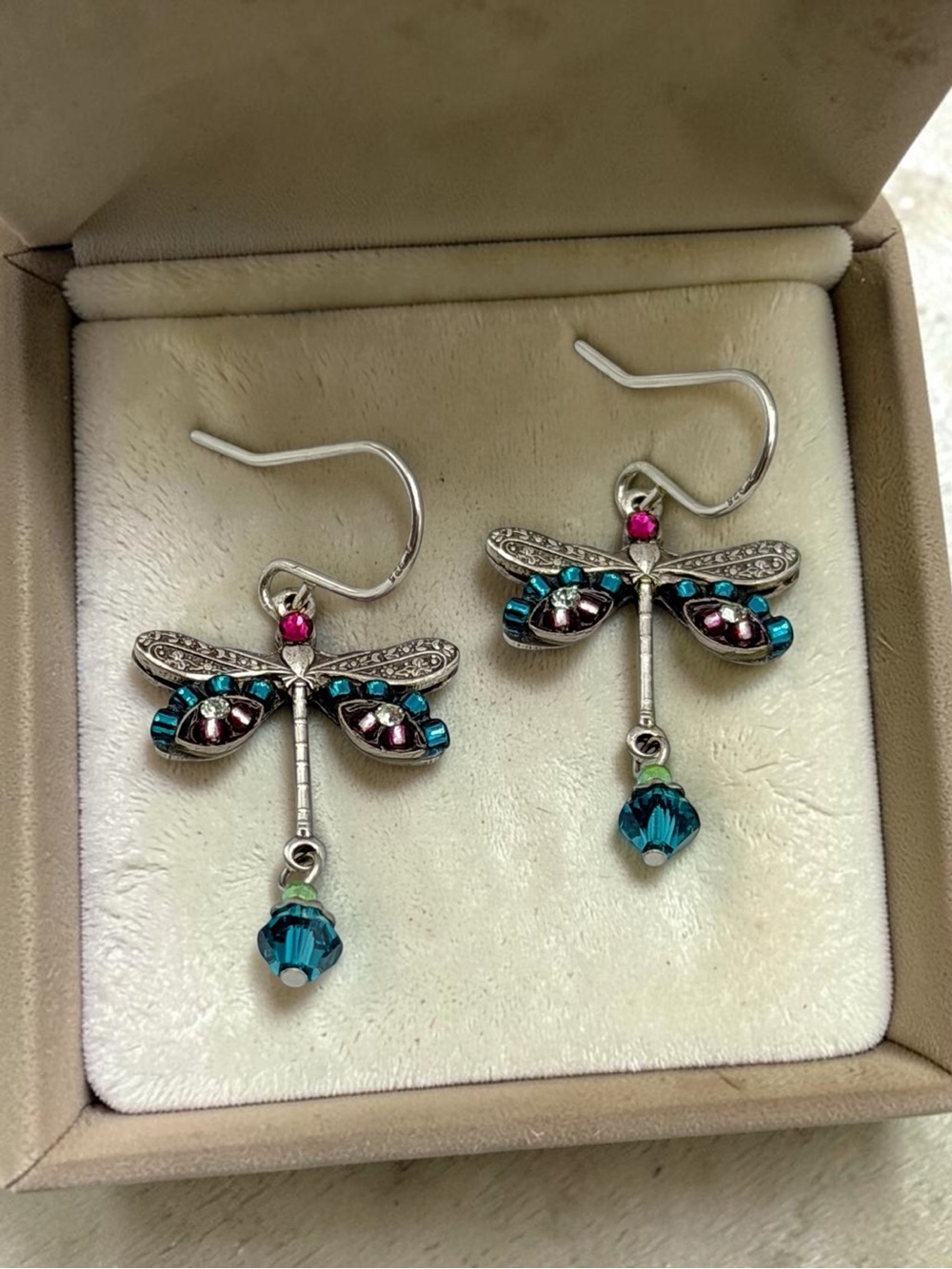 Firefly 925 Sterling Silver Dragonfly Earrings Pink Blue